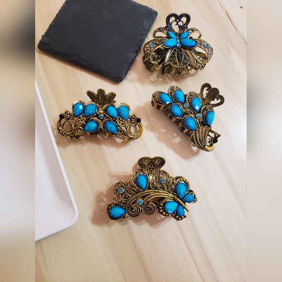 Blue Retro Style Fashion Hair Clips Hair Claws 4 Styles To Choose From - Picture 7 of 9